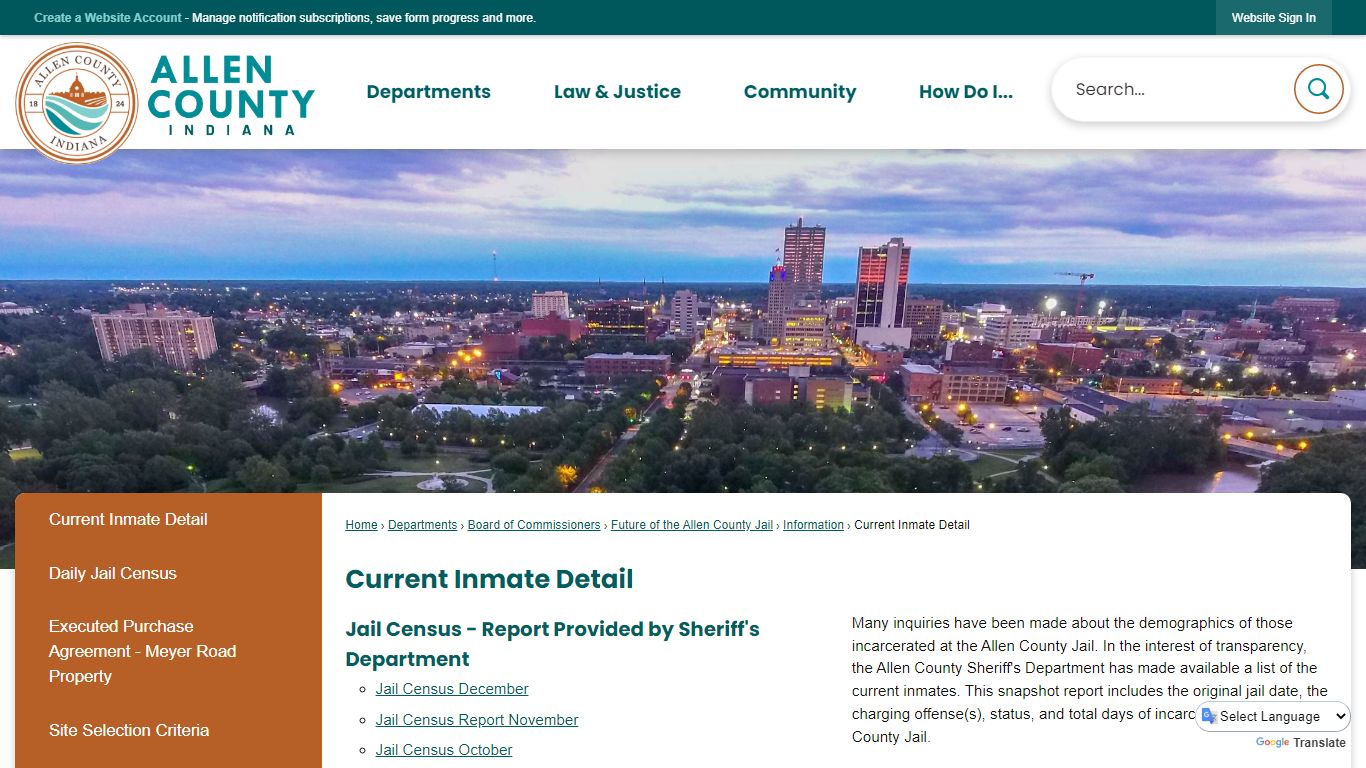 Current Inmate Detail | Allen County, IN